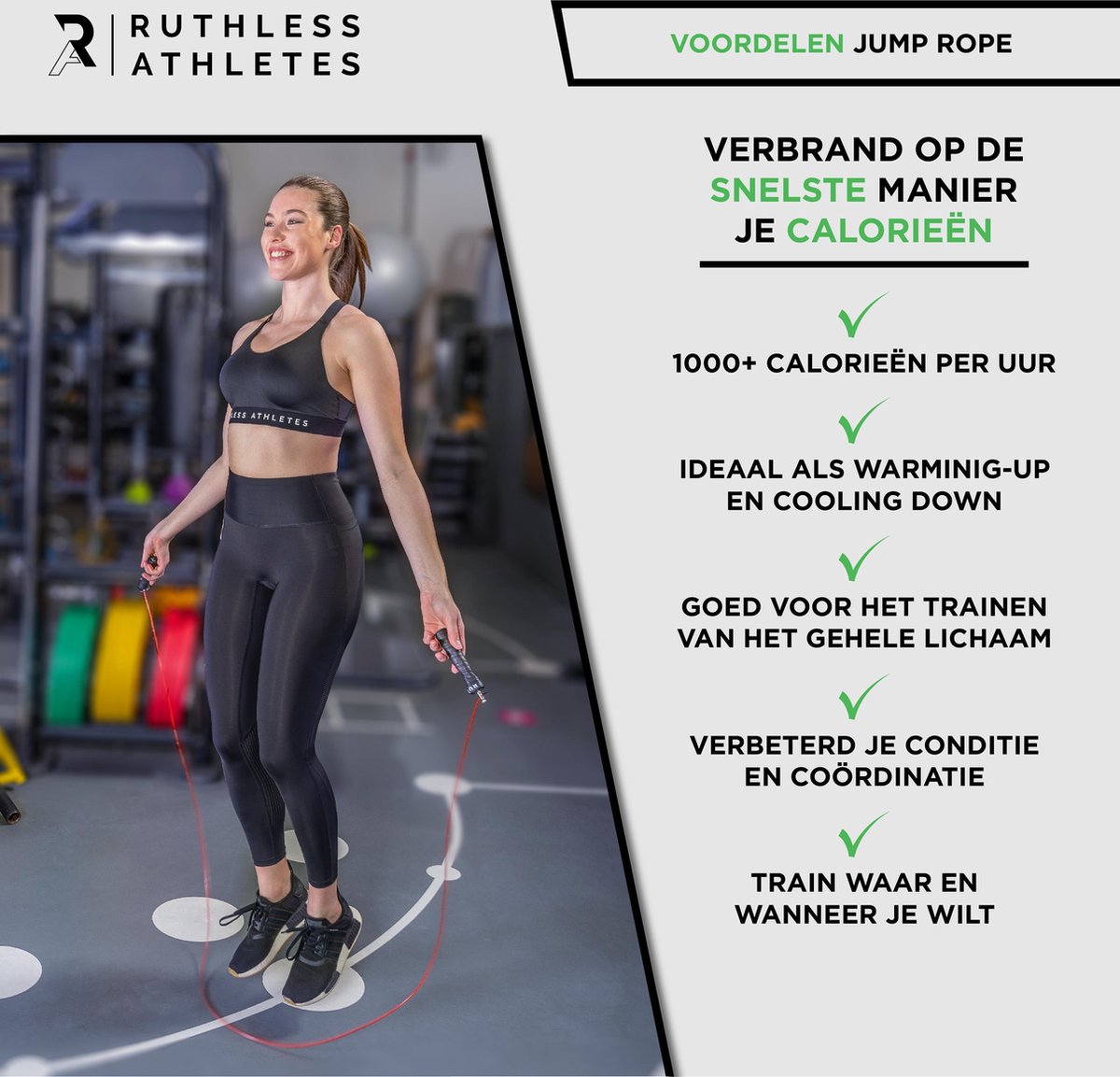 Jump Rope - Ruthless Athletes - Springtouw - Inclusief Instructie & Oefeningen Video - Springtouw Volwassenen - Speed Rope - Sport Springtouwen - Fitness - Thuis Sporten - Sportartikelen — afbeelding 3