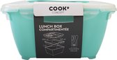 Cook - lunchbox - 1,5L - 3 vakken - blauw - salade - snackbowl - klipdeksel