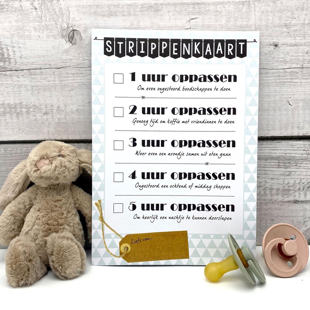 Oppas strippenkaart - Kraamcadeau jongen - Kraamcadeau meisje - Cadeau kraammand - Geboortemand - Kraampakket Oppas strippenkaart - Kraamcadeau jongen - Kraamcadeau meisje - Cadeau kraammand - Geboortemand - Kraampakket