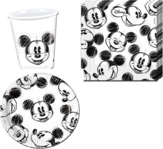 Mickey Mouse verjaardag versiering - zwart / wit - borden / bekers /  servetten -... | bol.com