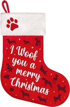 Plenty Gifts Kerstsok - I Woof You A Merry Christmas - Rood