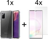 Samsung Note 20 Hoesje - Samsung Galaxy Note 20 hoesje shock proof case transparant - 4x Samsung Galaxy Note 20 Screenprotector UV