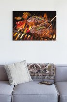 Canvas Schilderijen - Steak op Grill - 90x60 cm | Wanddecoratie | Fotoprint op Canvas | Canvas Schilderij | Woondecoratie voor Woonkamer, Slaapkamer, Kantoor, Gang