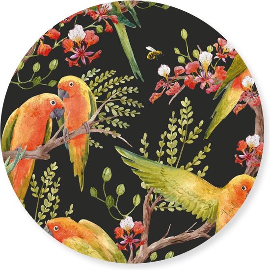 Tizato – Cercle Mural Vogels – Décoration murale Cercle Mural – Cercle Jardin – Dibond – Ø 90 cm