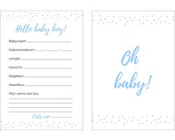 Babyshower invulkaarten 20 stuks | babyshower | babyshower voorspellingskaarten | babyshower kaarten | babyshower spelletjes | babyshower jongen | blauw