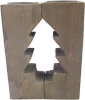 Sfeerlichthouder - Kerstboom - Hout - Bruin - 2 Delig - 2 x 6 x 6 x 15 cm