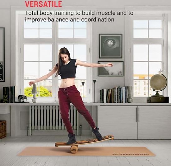 BoarderKING Indoor board Curved balance board + mat + roller hout