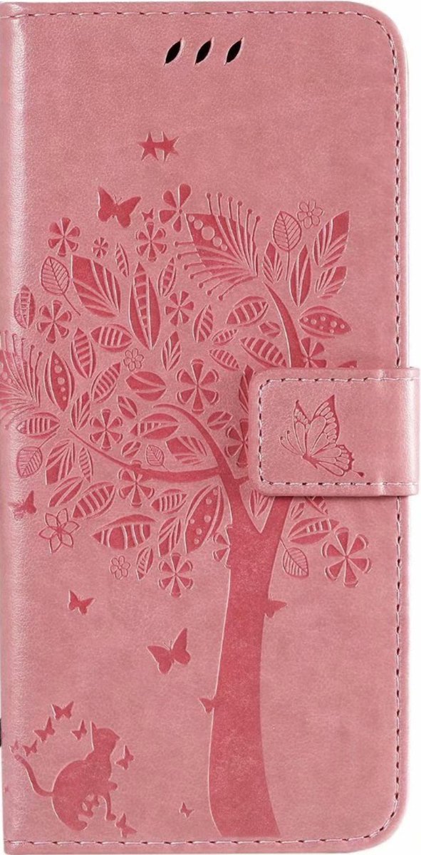 Geschikt voor Samsung Galaxy A51 Bookcase - Roze - Bloemen - Portemonnee Hoesje