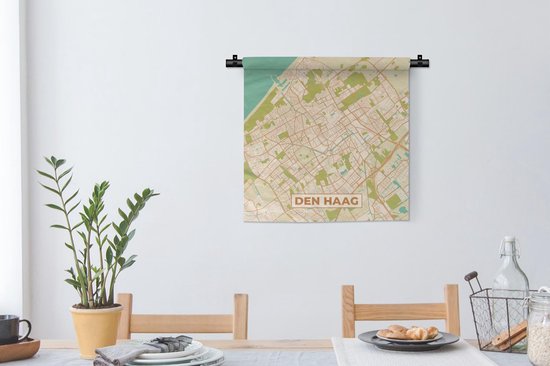Wandkleed - Wanddoek - Stadskaart - Den Haag - Vintage - 60x60 cm - Wandtapijt - Plattegrond