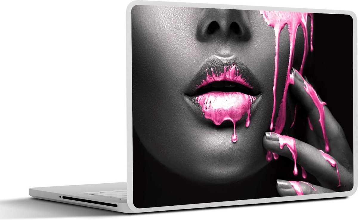 Afbeelding van product SleevesAndCases  Laptop sticker - 15.6 inch - Lippen - Roze - Zwart