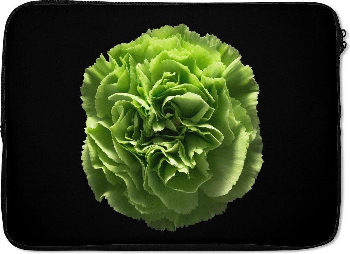 Laptophoes 14 inch - Groen - Anjer - Bloemen - Laptop sleeve - Binnenmaat 33x23 cm - Zwarte achterkant