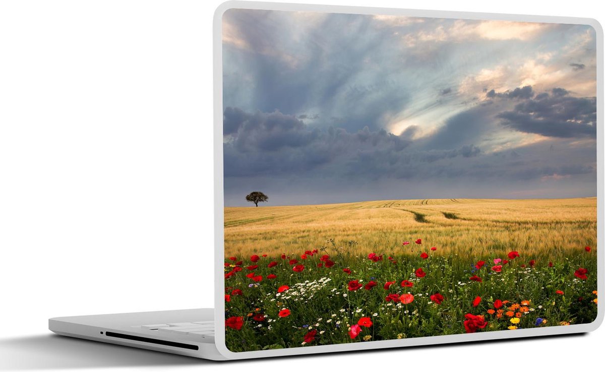 Laptop sticker - 14 inch - Bloemenweide - Tarwe - Klaprozen - 32x5x23x5cm - Laptopstickers - Laptop skin - Cover