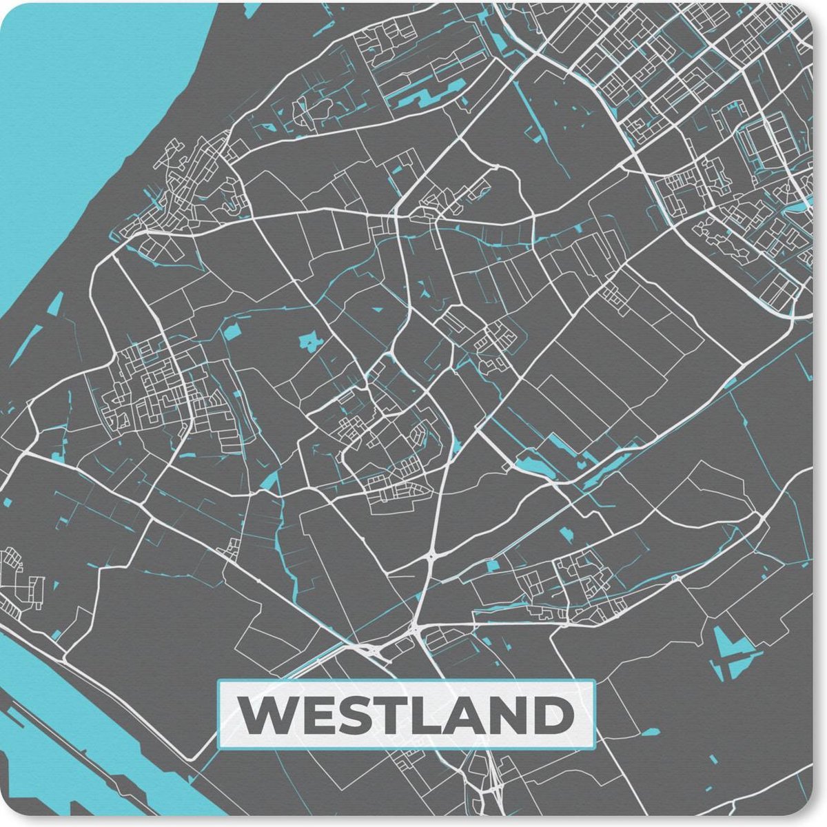 Muismat 20x20 cm - Mousepad Plattegrond - Westland - Grijs - Blauw - Muismatten - Stadskaart