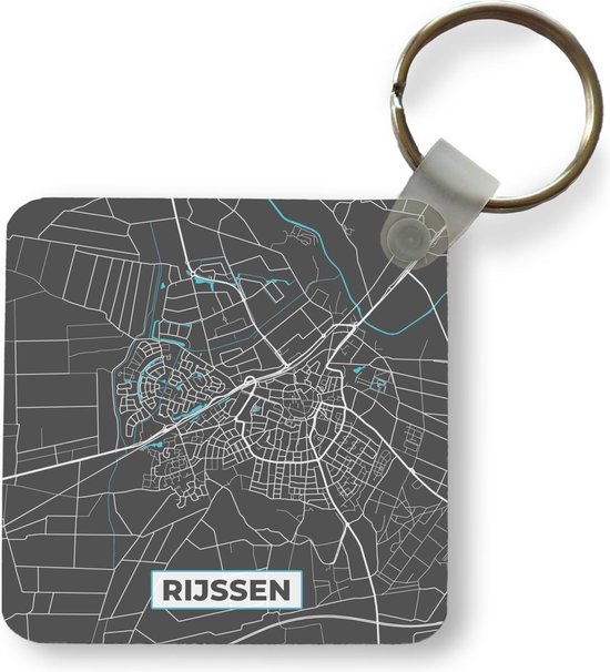 Sleutelhanger - Uitdeelcadeautjes - Stadskaart - Rijssen - Grijs - Blauw - Plastic