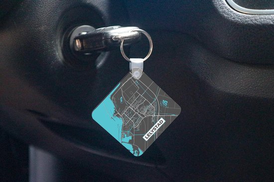 Porte-clés - Plan de la ville - Lelystad - Grijs - Blauw - Plastique