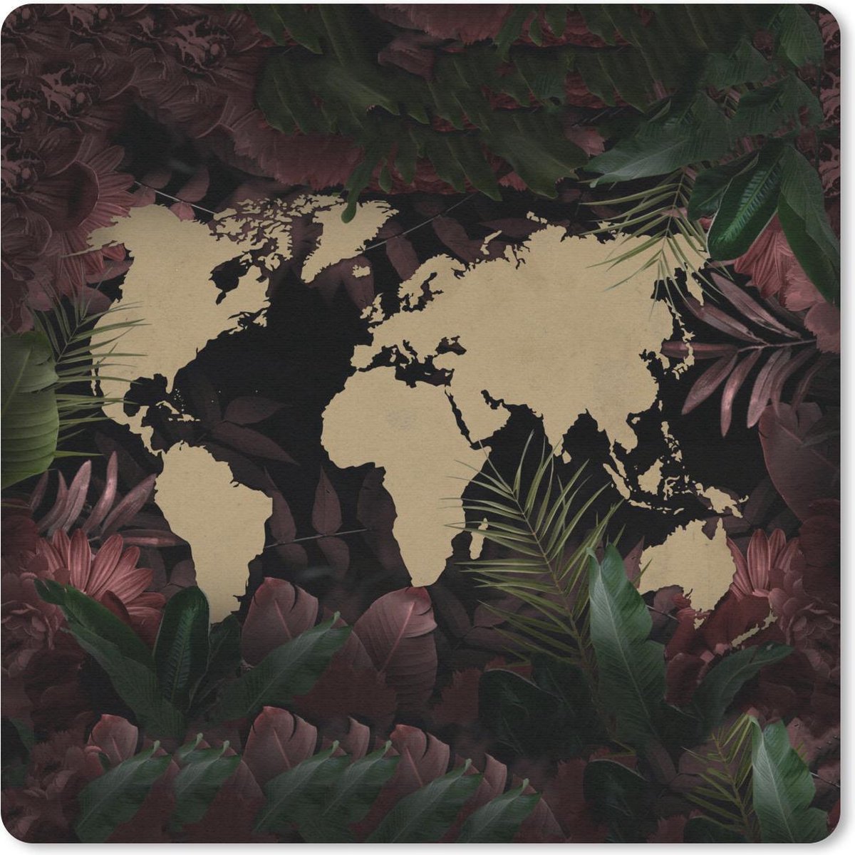 Muismat 30x30 cm - Mousepad Wereldkaart - Planten - Simpel - Muismatten