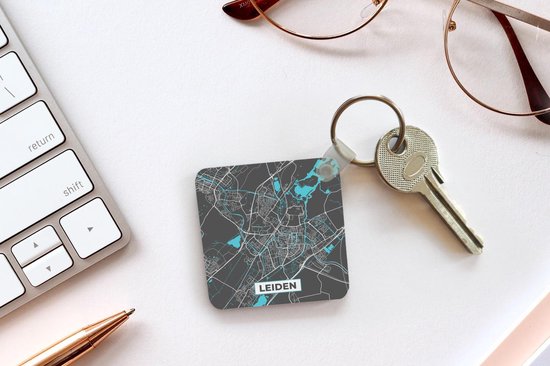 Porte-clés - Carte - Leiden - Grijs - Blauw - Plastique
