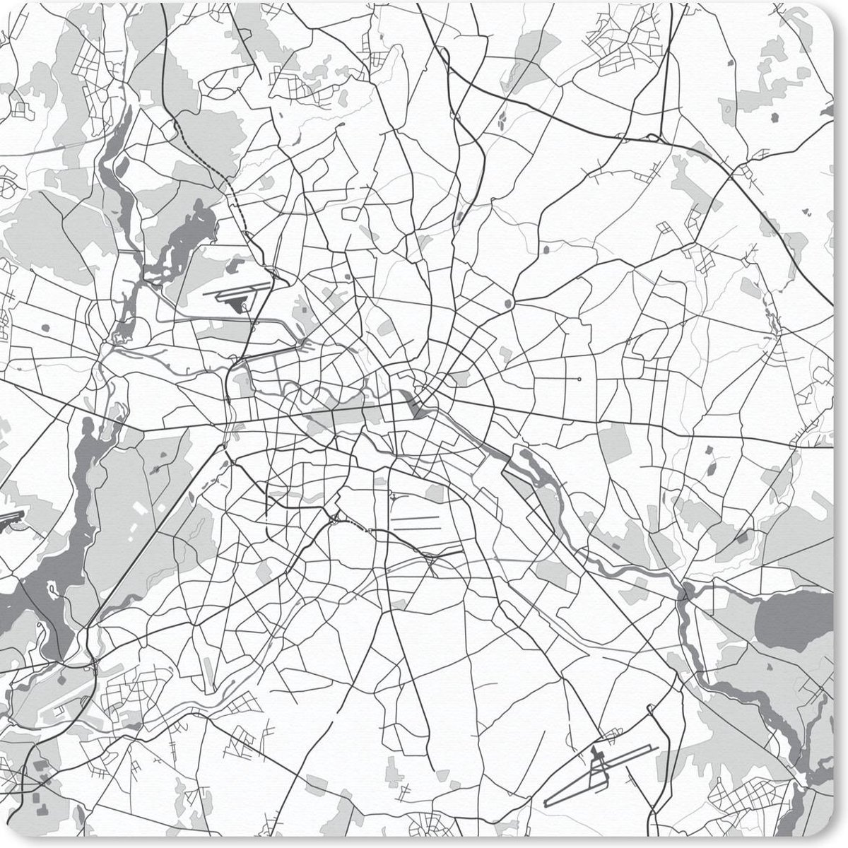 Muismat 30x30 cm - Mousepad Plattegrond - Berlijn - Zwart - Wit - Muismatten - Stadskaart
