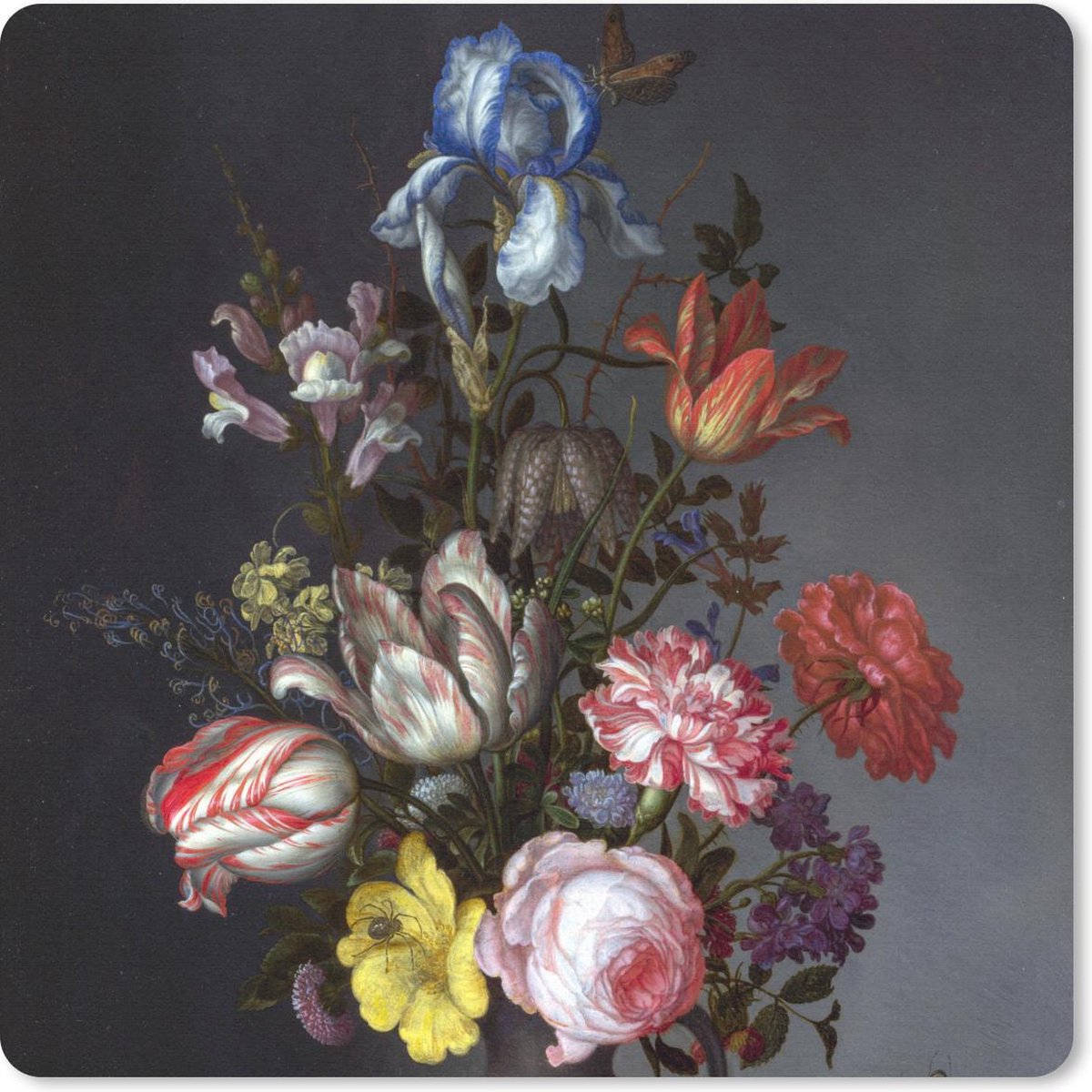Muismat 30x30 cm - Mousepad Bloemen in een vaas met schelpen en insecten - Balthasar van der Ast - Muismatten