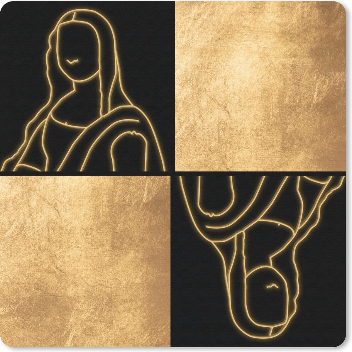 Muismat 20x20 cm - Mousepad Oude meesters - Collage - Goud - Muismatten