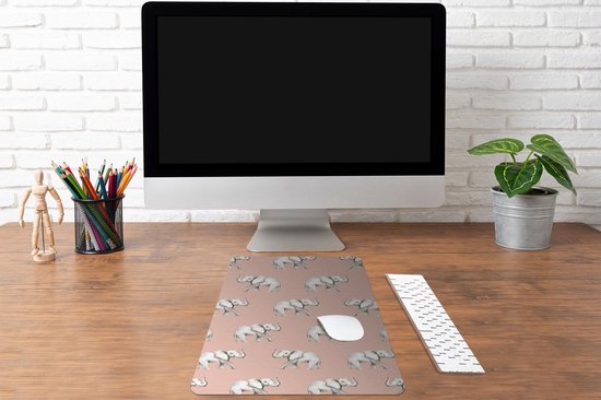 Bureau onderlegger 40x60 cm - Muismat Olifant - Pastel - Patroon - Bureaulegger xl - Desk mat beschermer - Computer muismatten