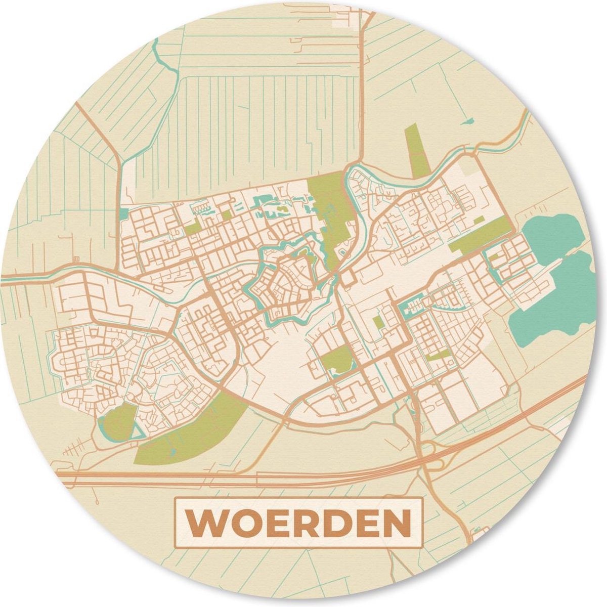 Muismat rond 30x30 cm - Mousepad Kaart - Woerden - Vintage - Ronde muismatten