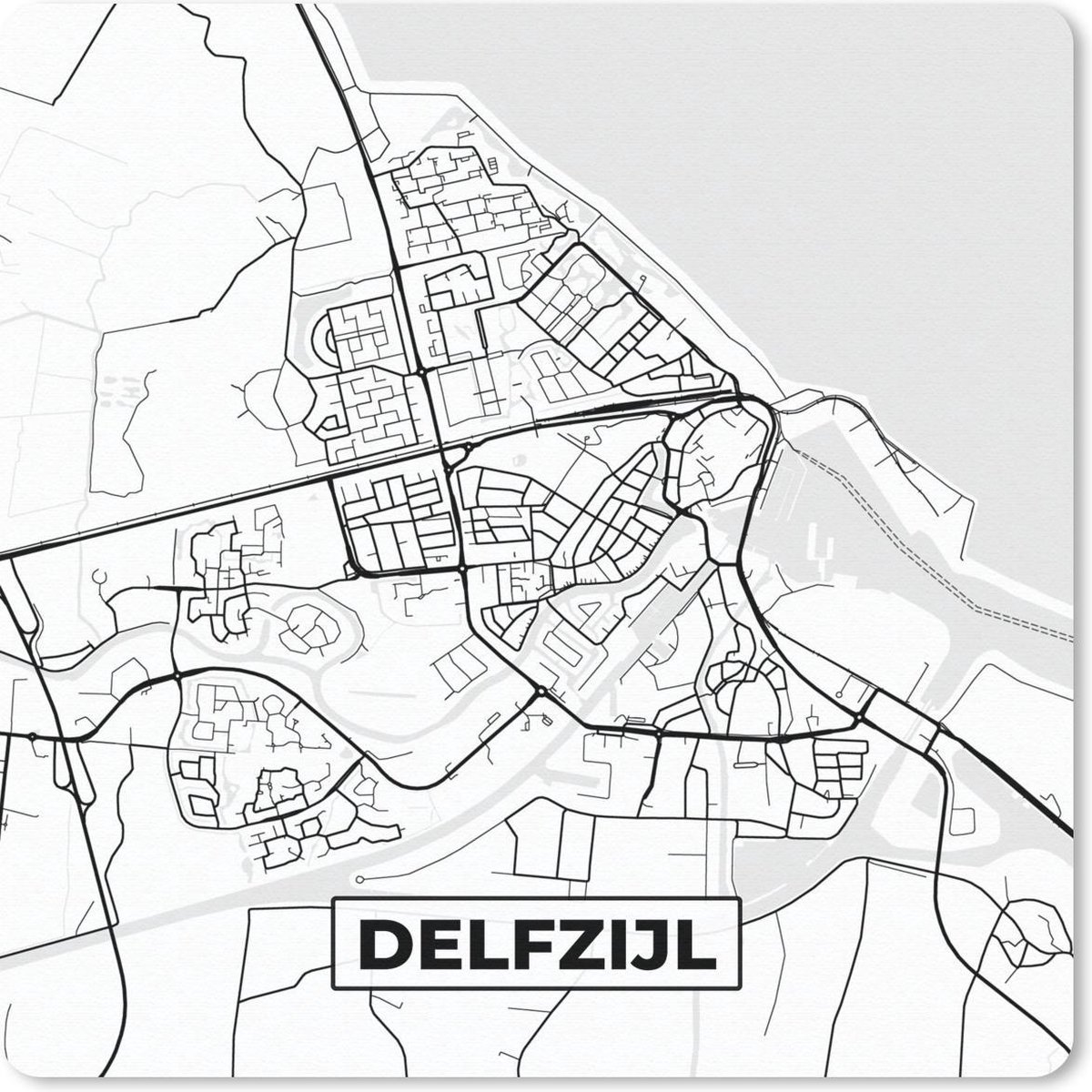 Muismat 30x30 cm - Mousepad Kaart - Delfzijl - Zwart - Wit - Muismatten