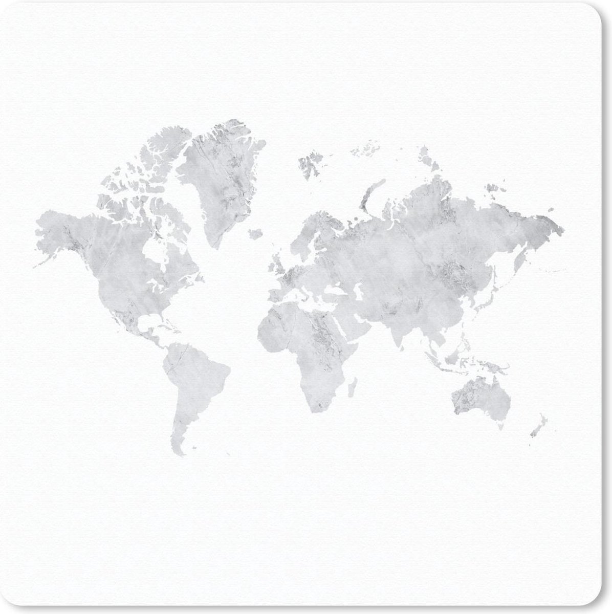Muismat 30x30 cm - Mousepad Wereldkaart - Marmer print - Grijs - Muismatten
