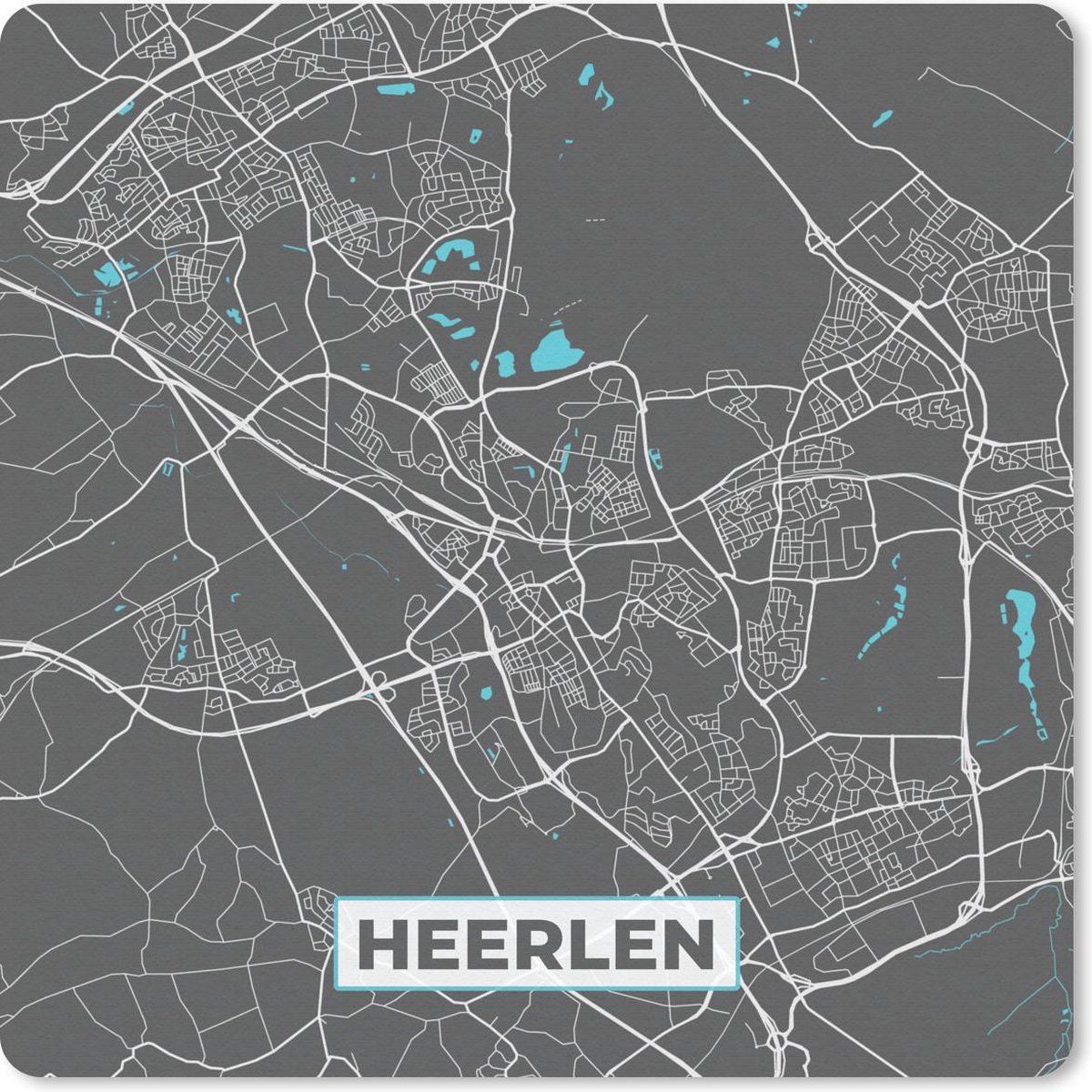 Muismat 20x20 cm - Mousepad Plattegrond - Heerlen - Grijs - Blauw - Muismatten - Stadskaart