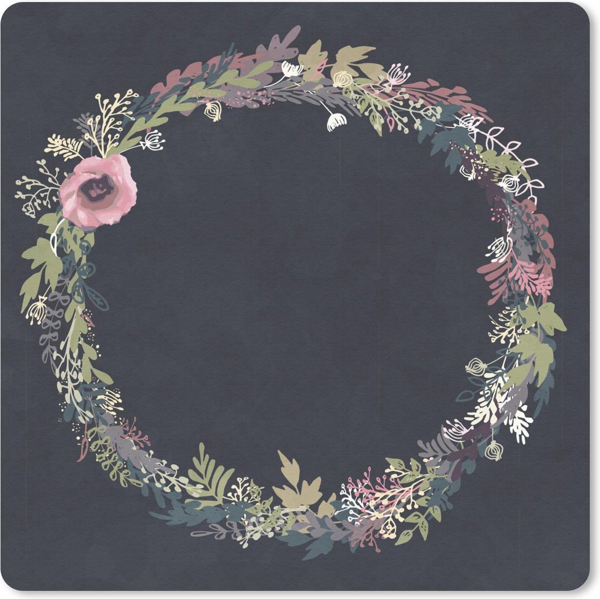 Muismat 30x30 cm - Mousepad Bloemenkrans - Pastel - Zomer - Muismatten