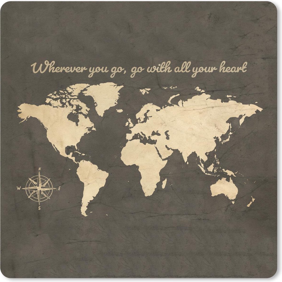 Muismat 20x20 cm - Mousepad Wereldkaart - Vintage - Windroos - Muismatten