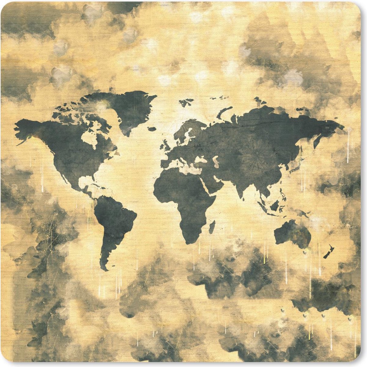 Muismat 20x20 cm - Mousepad Wereldkaart - Rook - Abstract - Muismatten