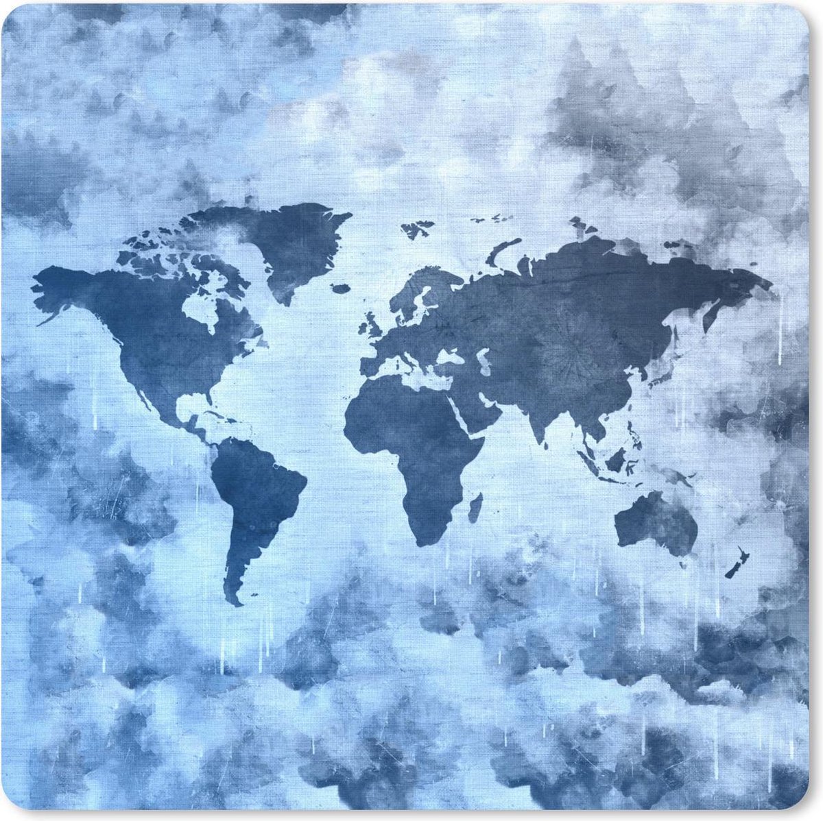 Muismat 30x30 cm - Mousepad Wereldkaart - Blauw - Verf - Muismatten