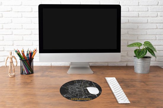 Muismat rond 30x30 cm - Mousepad Stadskaart - Apeldoorn - Goud - Zwart - Ronde muismatten
