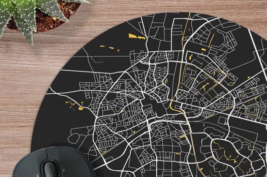 Muismat rond 30x30 cm - Mousepad Stadskaart - Apeldoorn - Goud - Zwart - Ronde muismatten