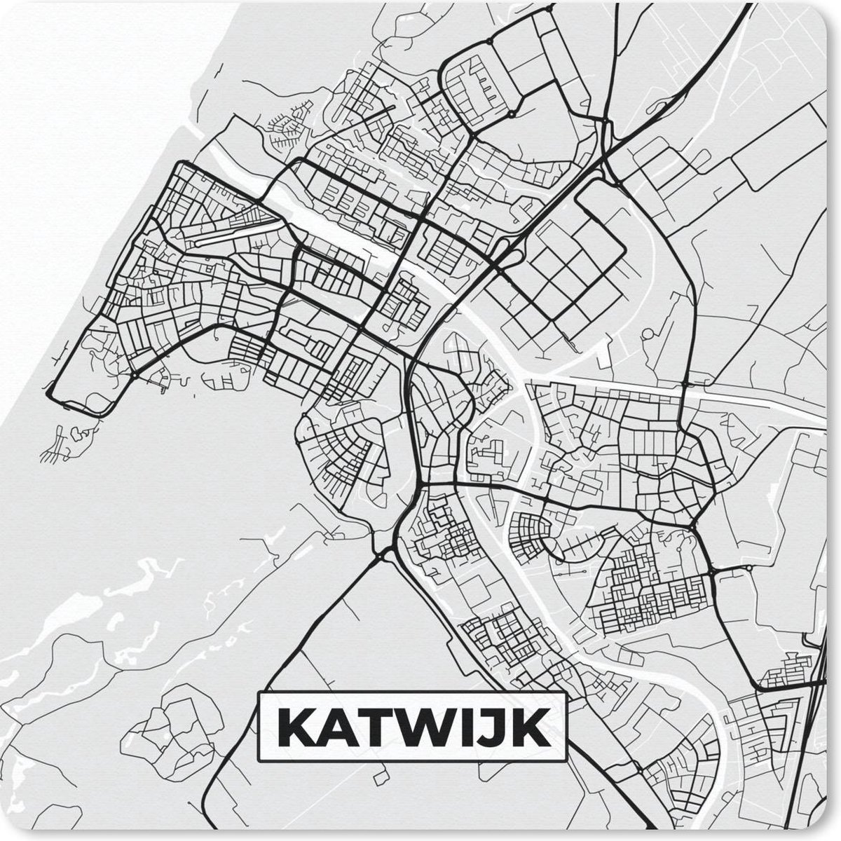 Muismat 20x20 cm - Mousepad Stadskaart - Katwijk - Grijs - Wit - Muismatten