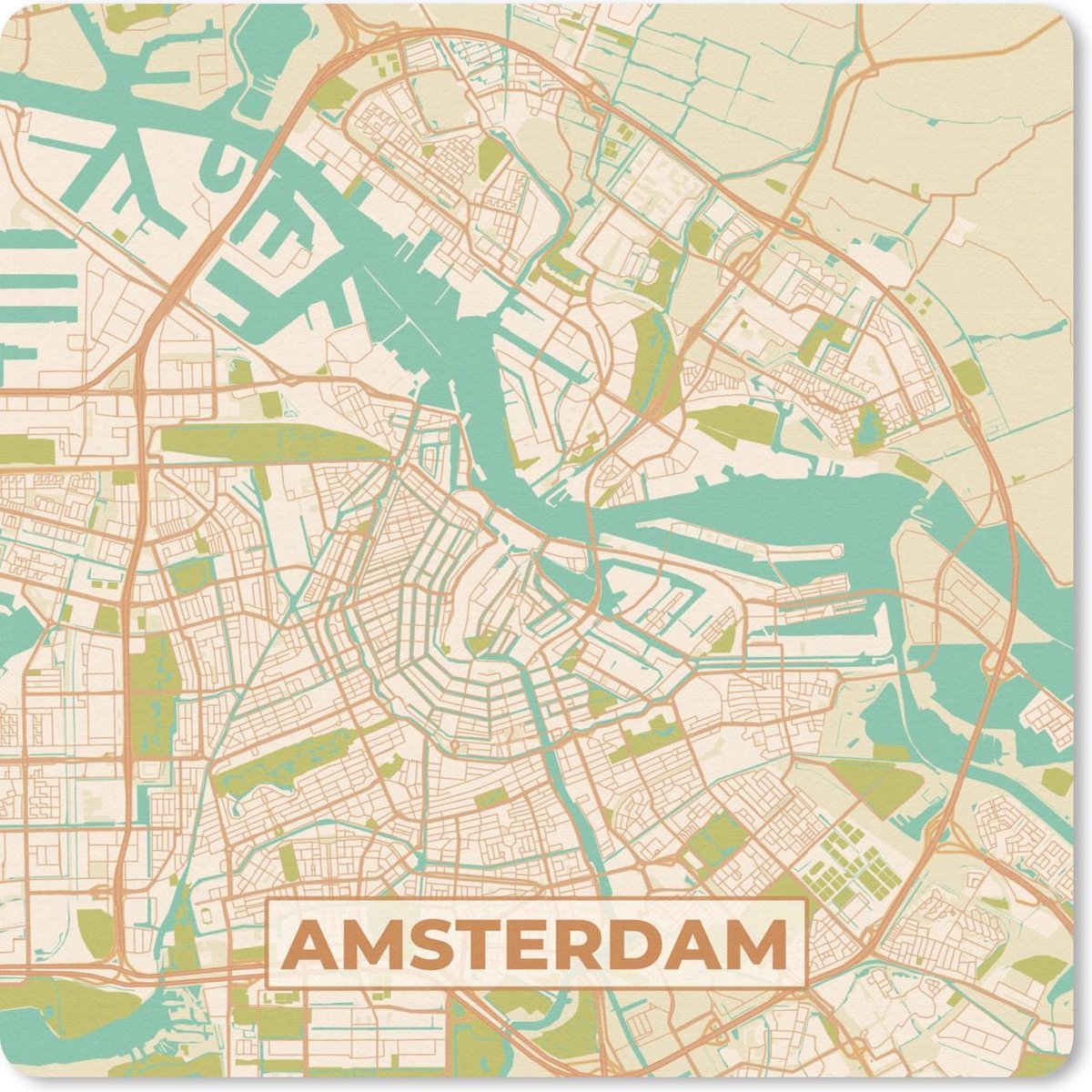 Muismat 20x20 cm - Mousepad Stadskaart - Amsterdam - Vintage - Muismatten