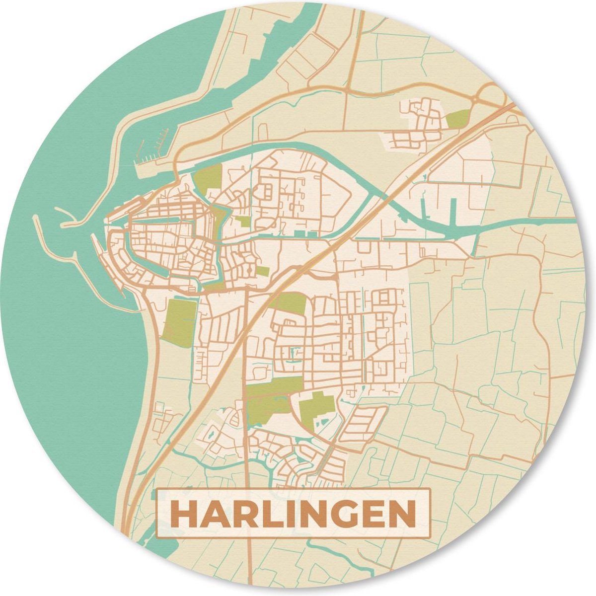 Muismat rond 20x20 cm - Mousepad Kaart - Harlingen - Vintage - Ronde muismatten