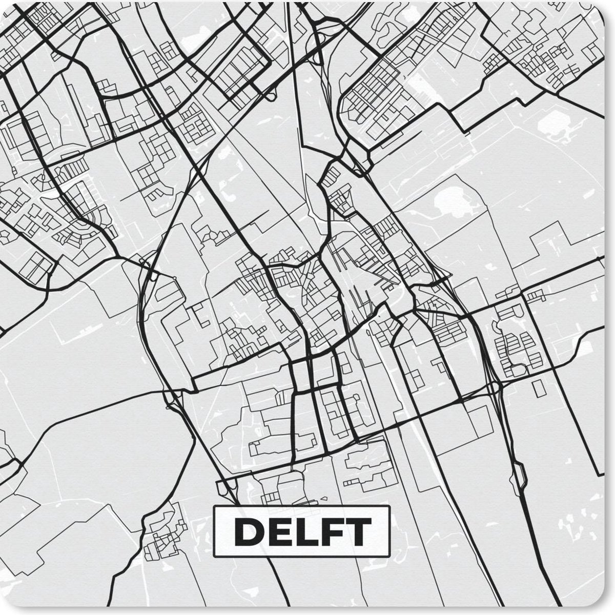 Muismat 20x20 cm - Mousepad Stadskaart - Delft - Grijs - Wit - Muismatten