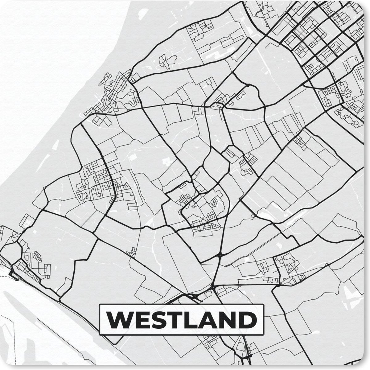 Muismat 20x20 cm - Mousepad Stadskaart - Westland - Grijs - Wit - Muismatten