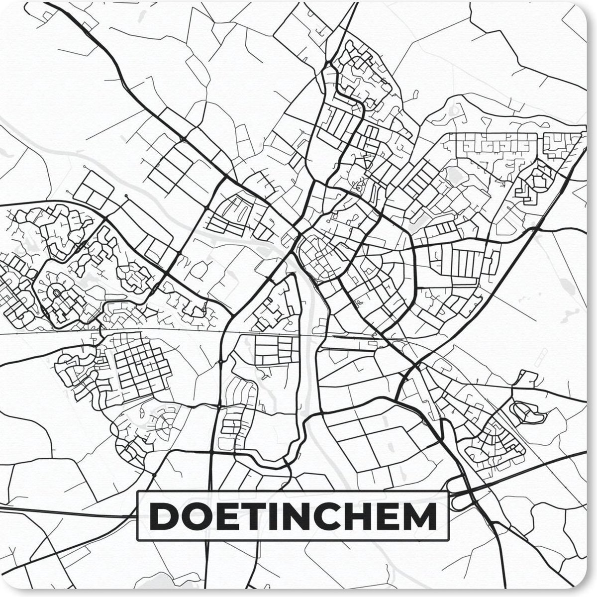 Muismat 20x20 cm - Mousepad Kaart - Doetinchem - Zwart - Wit - Muismatten