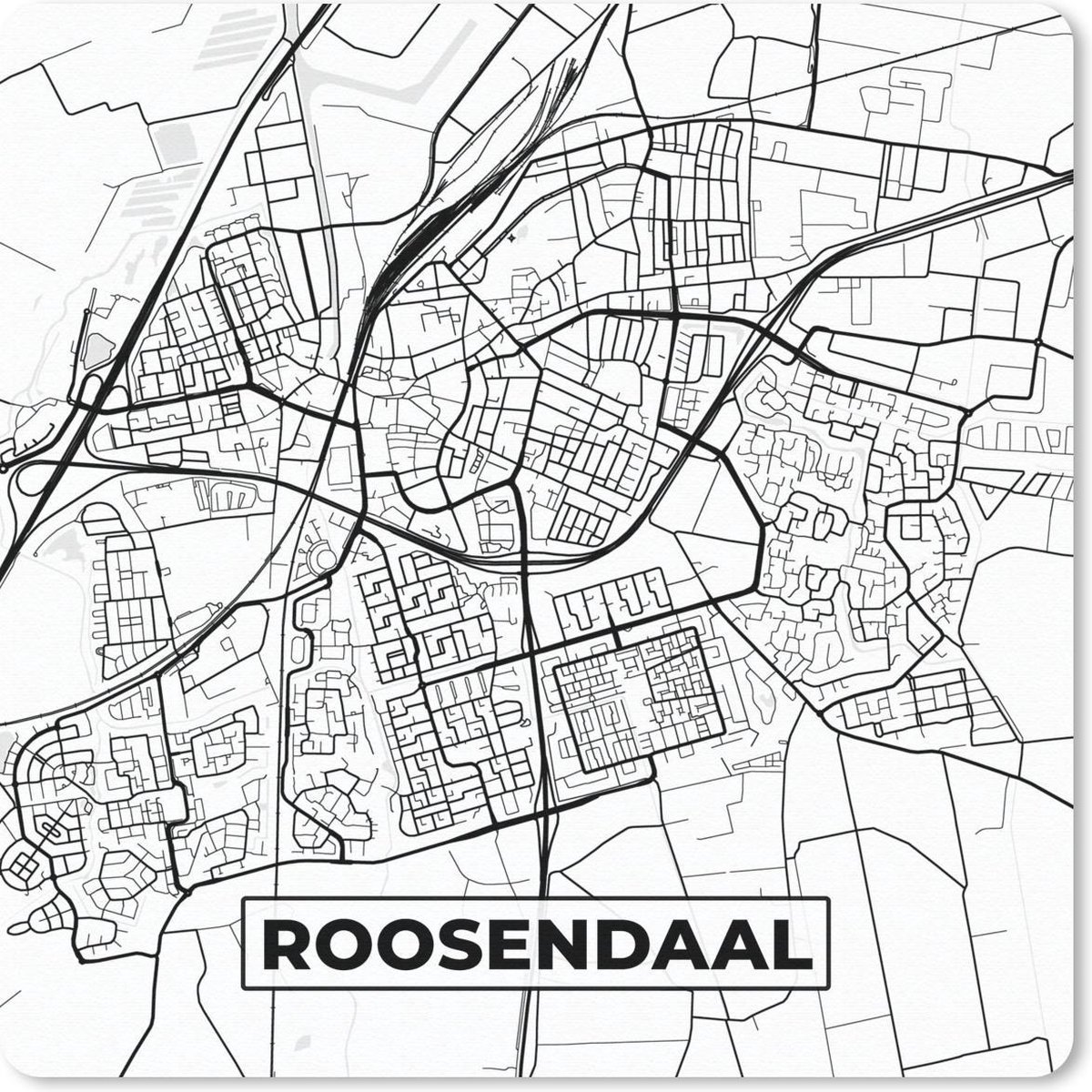 Muismat 20x20 cm - Mousepad Kaart - Roosendaal - Zwart - Wit - Muismatten