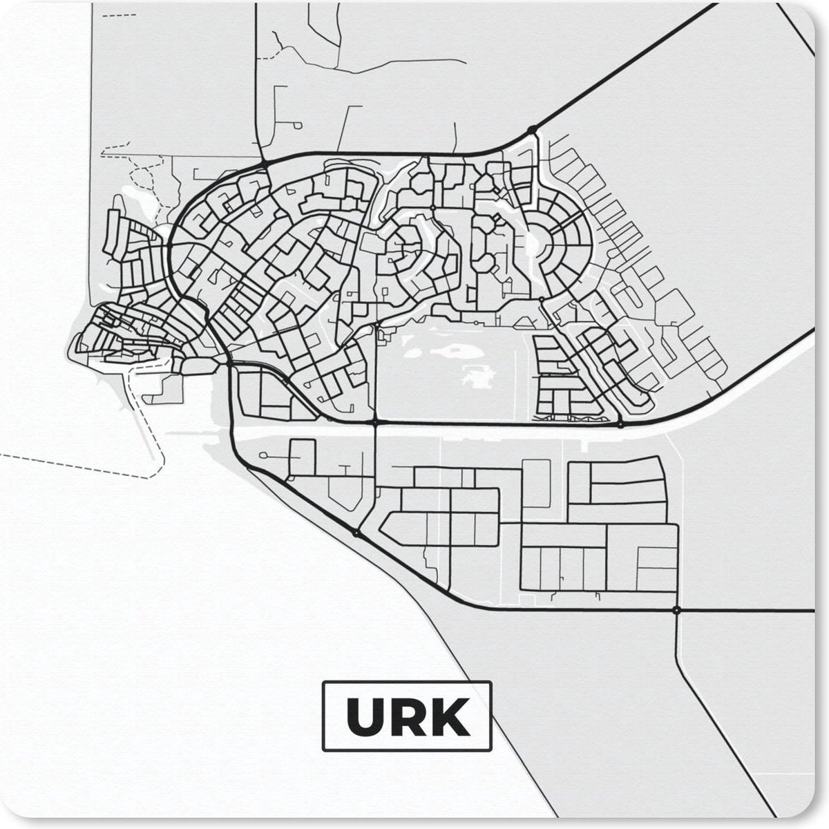 Muismat 20x20 cm - Mousepad Stadskaart - Urk - Grijs - Wit - Muismatten