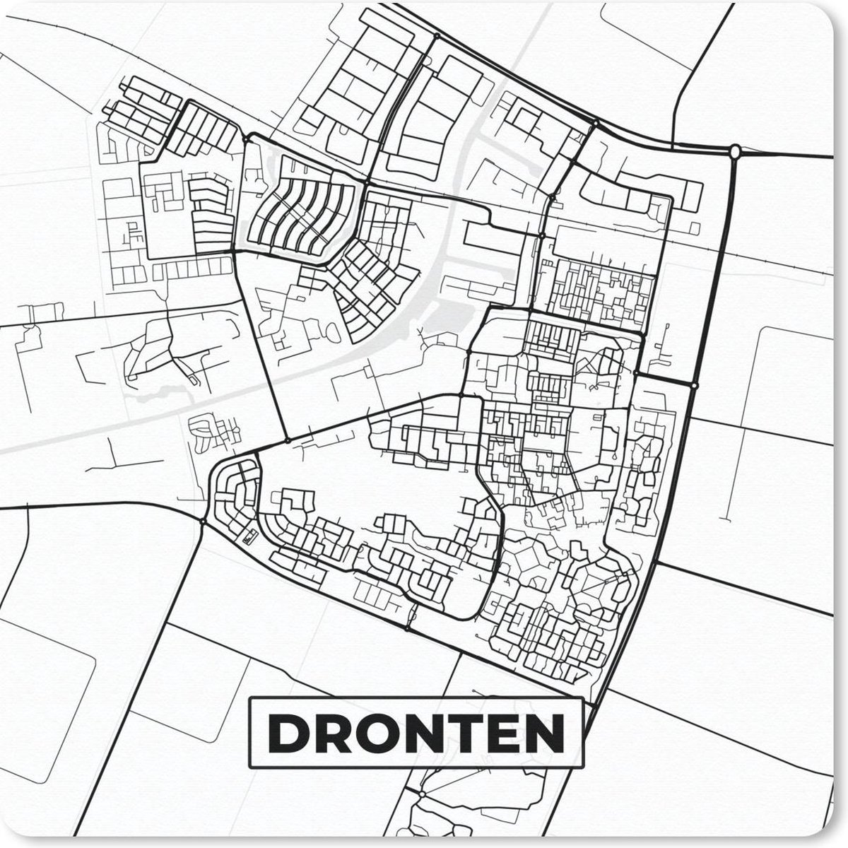 Muismat 20x20 cm - Mousepad Kaart - Dronten - Zwart - Wit - Muismatten