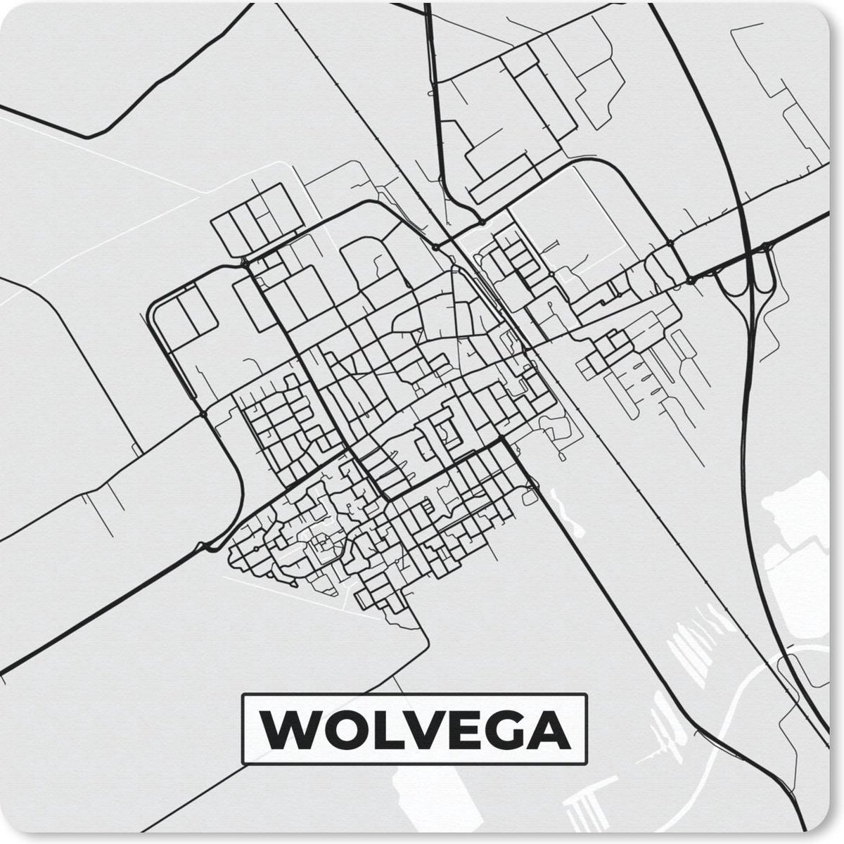 Muismat 20x20 cm - Mousepad Stadskaart - Wolvega - Grijs - Wit - Muismatten