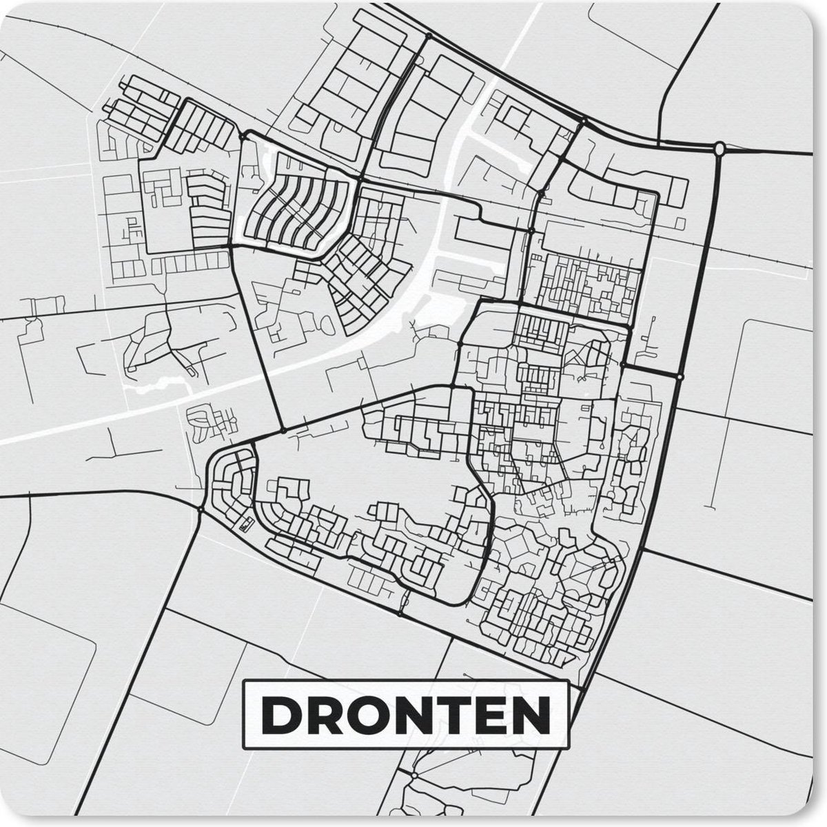 Muismat 20x20 cm - Mousepad Stadskaart - Dronten - Grijs - Wit - Muismatten