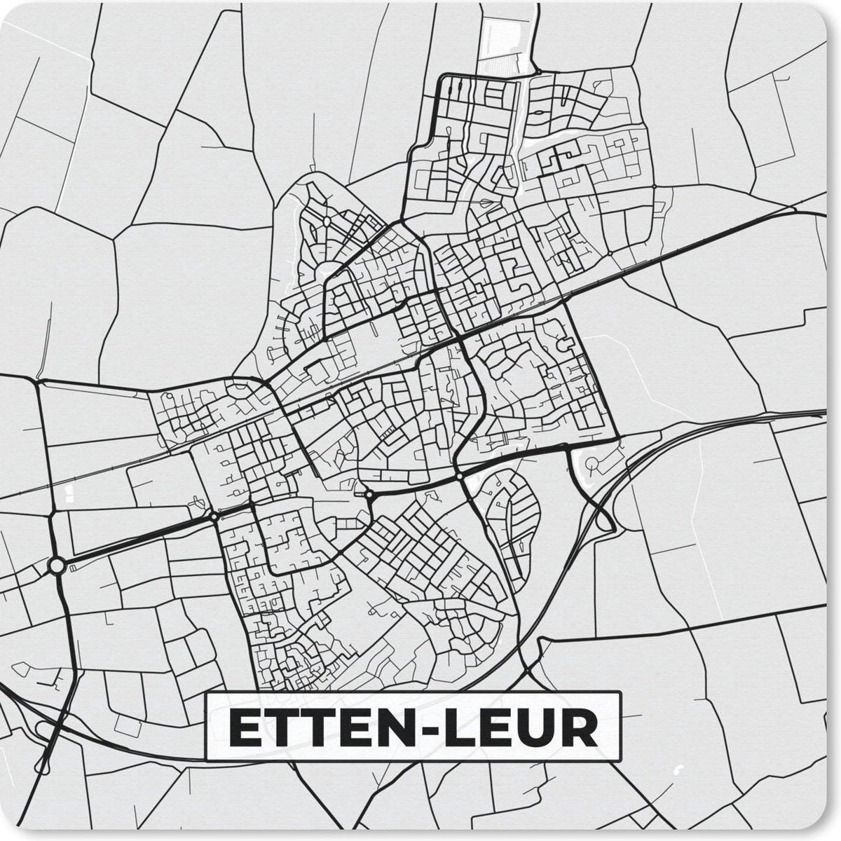 Muismat 20x20 cm - Mousepad Stadskaart - Etten-Leur - Grijs - Wit - Muismatten