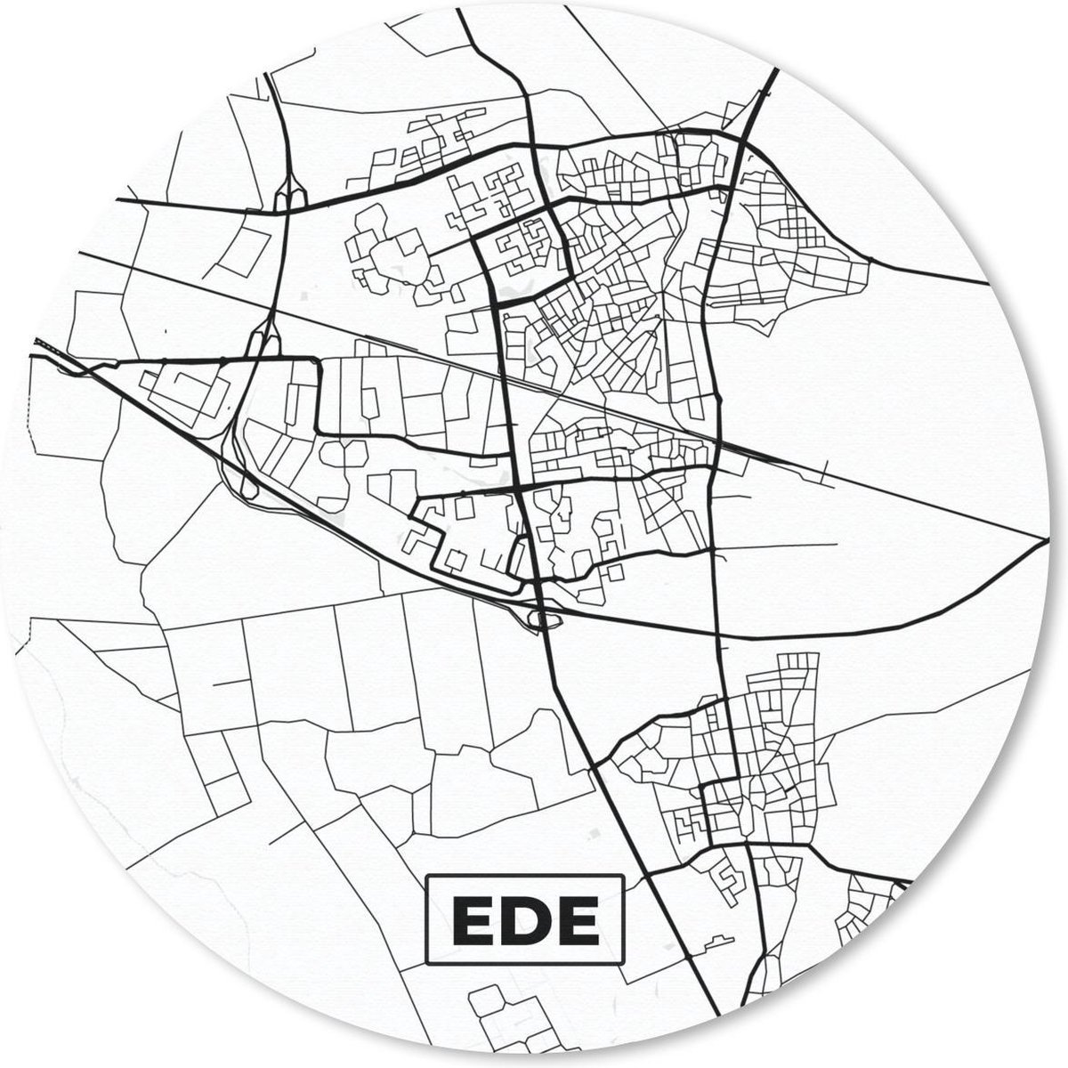 Muismat rond 20x20 cm - Mousepad Kaart - Ede - Zwart - Wit - Ronde muismatten