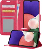 Samsung A22 5G Hoesje Book Case Hoes Portemonnee Cover - Samsung Galaxy A22 5G Case Hoesje Wallet Case - Donker Roze