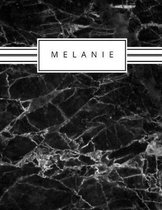 Melanie: Personalized black marble sketchbook with name